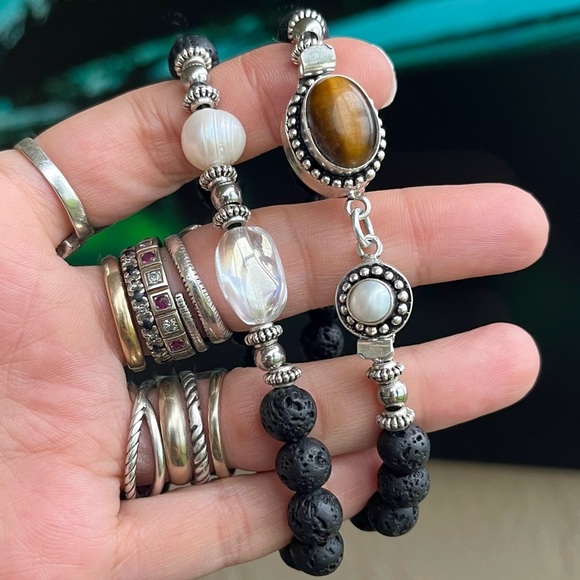 Genuine Gemstones bracelets set tiger eye , pearls & aura crystal quartz - Picture 6 of 13